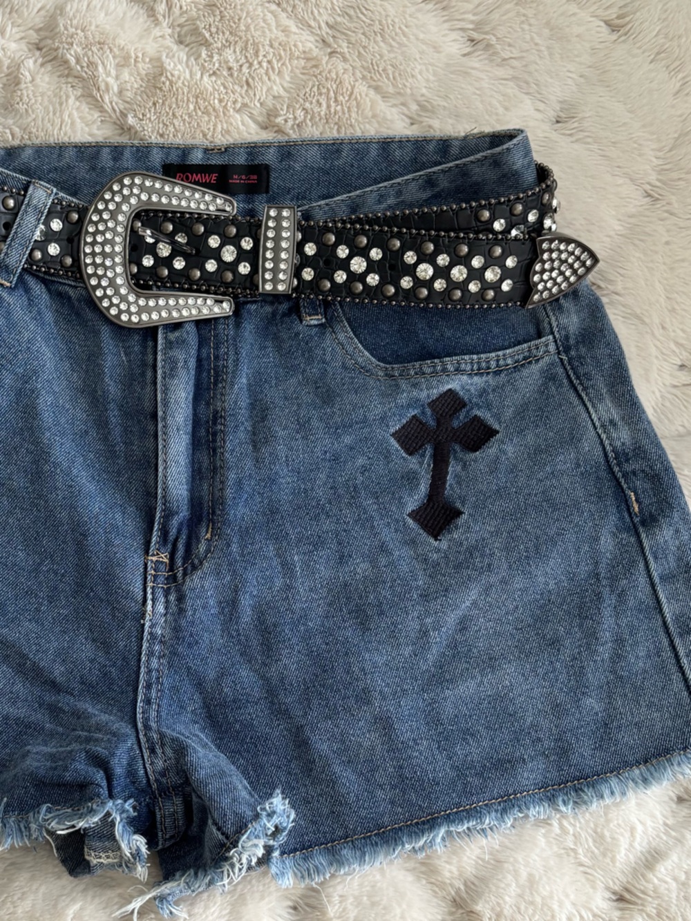 Denim Shorts + Studded Belt